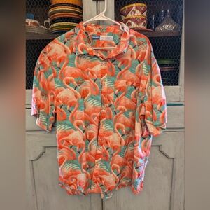 Old Navy Men's Flamingo Print Shirt - Orange and Green